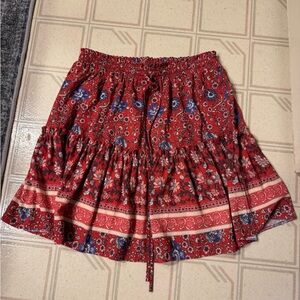 Red Pleated Skater Mini Skirt